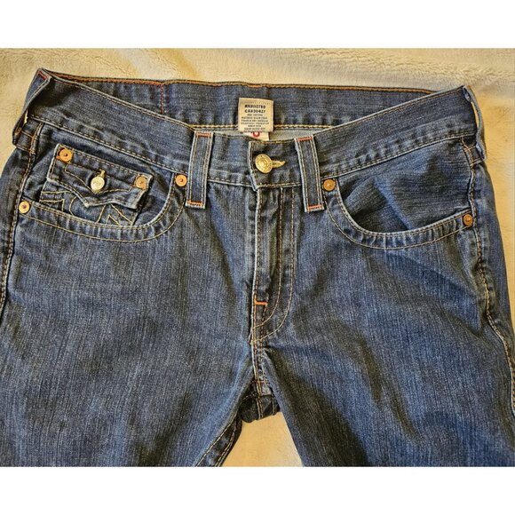 True Religion World Tour Billy Jeans Medium Wash Straight Size 34 Flap Pocket - Picture 2 of 14